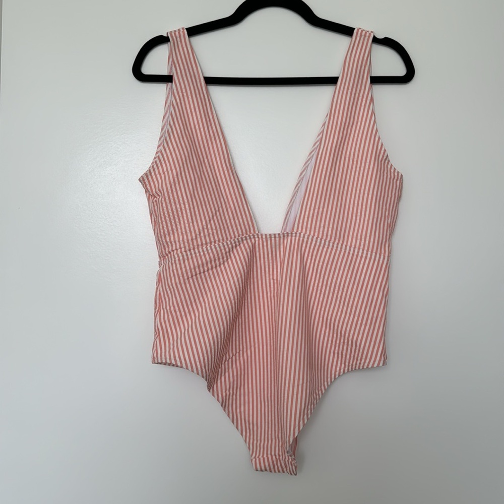 ASOS Pink Striped One Piece Swimsuit - Picture 4 of 7